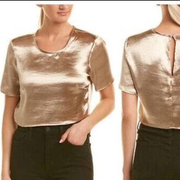 BCBGeneration Metallic Crop Top Sz Small roundneck short sleeve new with defects - Picture 1 of 14